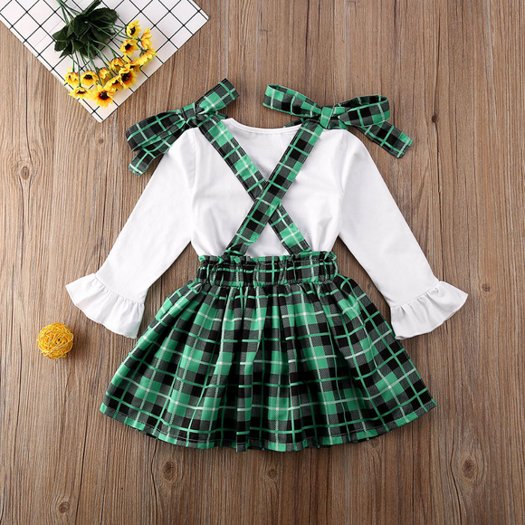 St Patricks Day Shamrock Suspender Skirt Girls Outfit Set - Picture 6 of 7